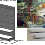 Scaffale negozio murale per blister  L 133, H 250 , Prof. 40 CM, base + 1 ripiano 20 ganci