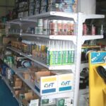 SCAFFALATURA GONDOLA COMPLETA L 13,40 MT , H 166 CM , PROF. 50+50 CM , BASE + 4 RIPIANI