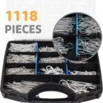 Coppiglia in accciaio perno r zincato di 12 diverse dimensioni coppiglie a molla con scatola di immagazzinaggio per riparare auto, macchinari 1118pcs