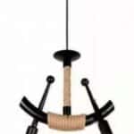 Lampadario a sospensione in ferro battuto con corda di canapa ms15