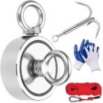 Magnete potente neodimio 435kg calamite magneti magnete da pesca con corda da 20m guanti pesca subacquea forte calamite pesca doppia per la caccia al tesoro subacquea e il recupero