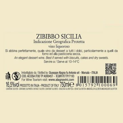 Etichetta Zibibbo Duzi’ Sicilia IGT – vino liquoroso dolce siciliano Alagna Vini