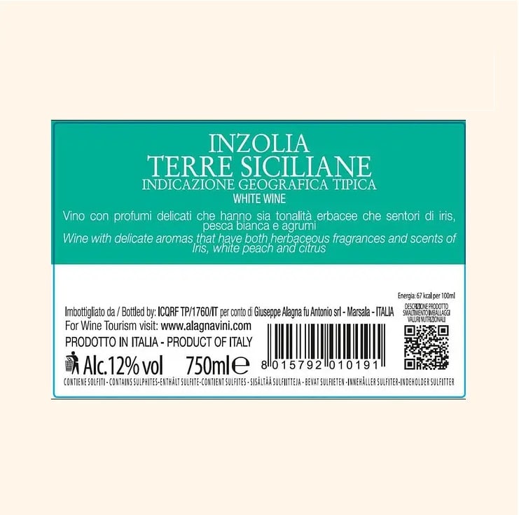 Vino Inzolia Sicilia IGP Inarì – Etichetta Alagna Vini Etichetta del Vino Inzolia Sicilia IGP Inarì bianco siciliano