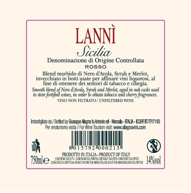 Etichetta Lannì Sicilia DOC Etichetta vino rosso Lannì Sicilia DOC Alagna Vini