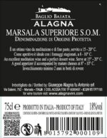 Etichetta retro Marsala Superiore Secco S.O.M. DOP Alagna Vini con dettagli tecnici
