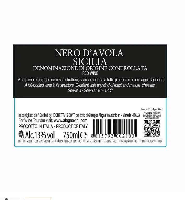 Nero d’Avola Nearì Sicilia DOC – Etichetta ufficiale Alagna Vini Etichetta del vino rosso Nero d’Avola Nearì Sicilia DOC di Alagna Vini, vino corposo e strutturato.