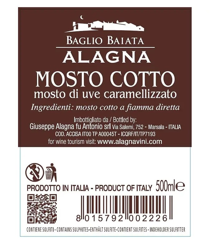 Mosto Cotto Sicilia – Etichetta prodotto Alagna Mosto Cotto Sicilia Alagna etichetta mosto di uve caramellizzato