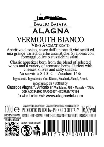Etichetta Vermouth Bianco vino aromatizzato Sicilia