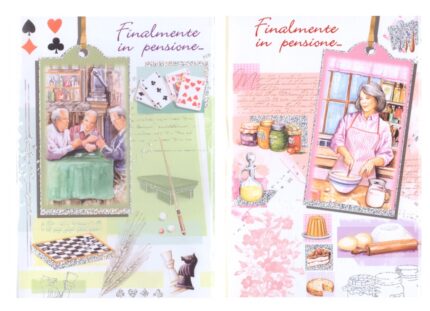 CONF 12 PEZZI BIGLIETTI AUGURI PENSIONE MIS 11,5X17