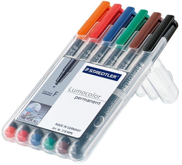 zoom_4464-0-5640bdfc.jpg PENNARELLI INDELEBILI-COLORI ASSORTITI - STAEDTLER LUMOCOLOR 313 WP6 - PUNTA (S) SUPER FINE 0,4 mm - Conf. 6 pz - immagine 1