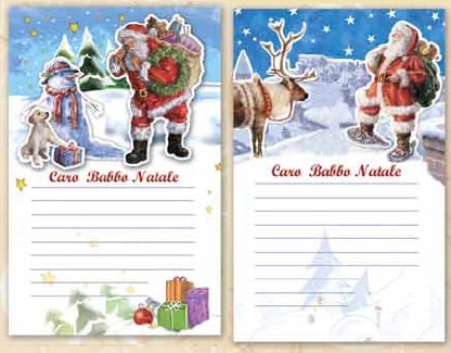 CONFEZIONE 6 LETTERINE NATALIZIEGLITTERATE FORMATO CHIUSO: 14X22 cm - 2 SOGGETTI 4 FACCIATE + BUSTA