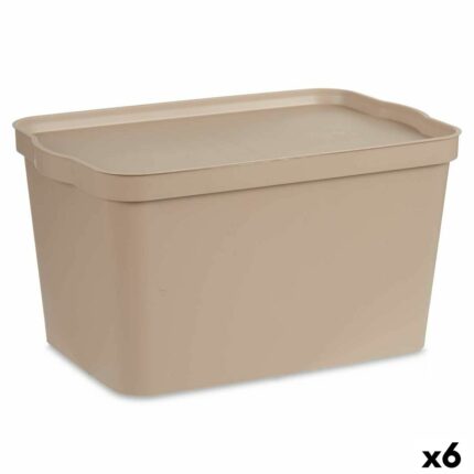 Scatola portaoggetti con coperchio Kipit Beige Plastica 24 L (6 Unità)
