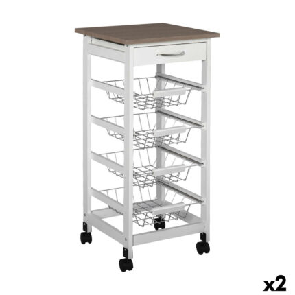 Carrello per Verdure MobleKit Bianco Marrone Legno Metallo 37 x 37 x 82 cm (2 Unità)X2