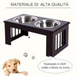 Ciotole Rialzate per Cani Taglia Media, Supporto Portaciotole in MDF con 2 Ciotole in Acciaio Inox per Cibo e Acqua, Caffè Scuro - immagine 6
