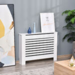 Copritermosifone in Legno Bianco per Caloriferi e Radiatori, Copri Termosifone Moderno con Anti-ribaltamento, Doghe e Piano d'Appoggio, 112x19x81 cm - immagine 2