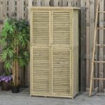 Casetta in Legno da Giardino con Tetto Impermeabile, Armadio da Esterno Porta Attrezzi da Giardino con 4 Scompartimenti, 87x46,5x160cm, Grigio - immagine 2