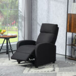 Poltrona Relax Imbottita con Schienale Reclinabile 135° e Poggiapiedi Estraibile, in Lino Nero, 69x87x1,5cm - immagine 8