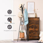 Appendiabiti da Terra con 2 Ripiani e 6 Ganci, Attaccapanni ad Albero in Stile Industriale, 46x52x182 cm, Nero e Marrone - immagine 8