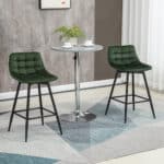 Set 2 Sgabelli da Bar con Schienale e Poggiapiedi Stile Nordico in Metallo e Velluto, Verde, 45x47x84cm - immagine 2