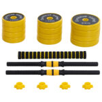 Set Manubri Regolabili 2 in 1 con Barra Bilanciere, Pesi Manubri Pesi con 12 Dischi per Allenamento Casa/Palestra, Nero e Giallo - immagine 4