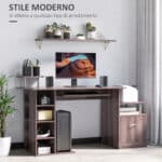 Scrivania per PC da Camera e Ufficio con Cassetto e Scaffale in Legno - immagine 6
