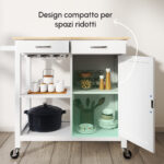 Carrello da Cucina Classico con Cassetti e Ruote in Legno Salvaspazio 89x40x84cm - immagine 6