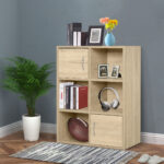 Libreria Scaffale in Legno, Mobiletto Multiuso con 3 Ripiani 4 Scompartimenti e 2 ante, 61,5x29,5x80cm - immagine 2