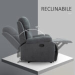 Poltrona Relax Reclinabile Manualmente a 150° con Poggiapiedi in Tessuto, 93x88x102cm, Grigio Scuro - immagine 4