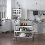 Carrello da Cucina 3 Ripiani Aperti 4 Ruote Omnidirezionali con 2 Freni Cuscinetti Anti-Collisione in Acciaio Inossidabile 430 Argento 90,5x50,5x88,2cm - immagine 2