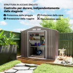 Casetta da Giardino Porta Utensili in Lamiera con Porte Scorrevoli, 213x130x185 cm, Grigio - immagine 4