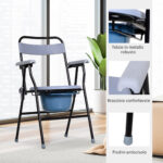 Sedia WC Pieghevole con Vaso Rimovibile per Anziani e Disabili in Tubi di Ferro e Plastica 52 x 50 x 75cm - immagine 6