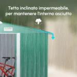 Casetta da Giardino Porta Utensili in Lamiera di Acciaio, Capanno da Giardino in Acciaio con Base e Porte Scorrevoli, 258x206x178cm, Verde - immagine 3