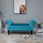 Panca Fondoletto in Stile Vintage, Struttura in Legno e Seduta Imbottita Stile Chesterfield, Azzurra 117 x 40 x 58cm - immagine 2