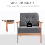 Poltrona Stile Scandinavo Imbottita e Trapuntata a Bottoni in Tessuto e Legno, 64,5x70x74cm, Grigio - immagine 6