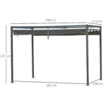 Gazebo Pergola da Giardino 3x2m con Telo Scorrevole in Metallo e Poliestere, Grigio e Nero - immagine 3