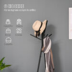 Appendiabiti da Terra con 2 Ripiani e 6 Ganci, Attaccapanni ad Albero in Stile Industriale, 46x52x182 cm, Nero e Marrone - immagine 4