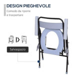 Sedia WC Pieghevole con Vaso Rimovibile per Anziani e Disabili in Tubi di Ferro e Plastica 52 x 50 x 75cm - immagine 5