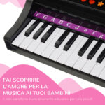 Pianoforte Elettrico Giocattolo Strumento Musicale per Bambini con 37 Tasti Microfono e Sgabello 48x39x69cm Nero - immagine 6
