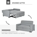 Divano Letto a 1 Piazza in Tessuto, Seduta 2 Posti e Schienale a 3 Reclinazioni, 154x87x89cm - immagine 2