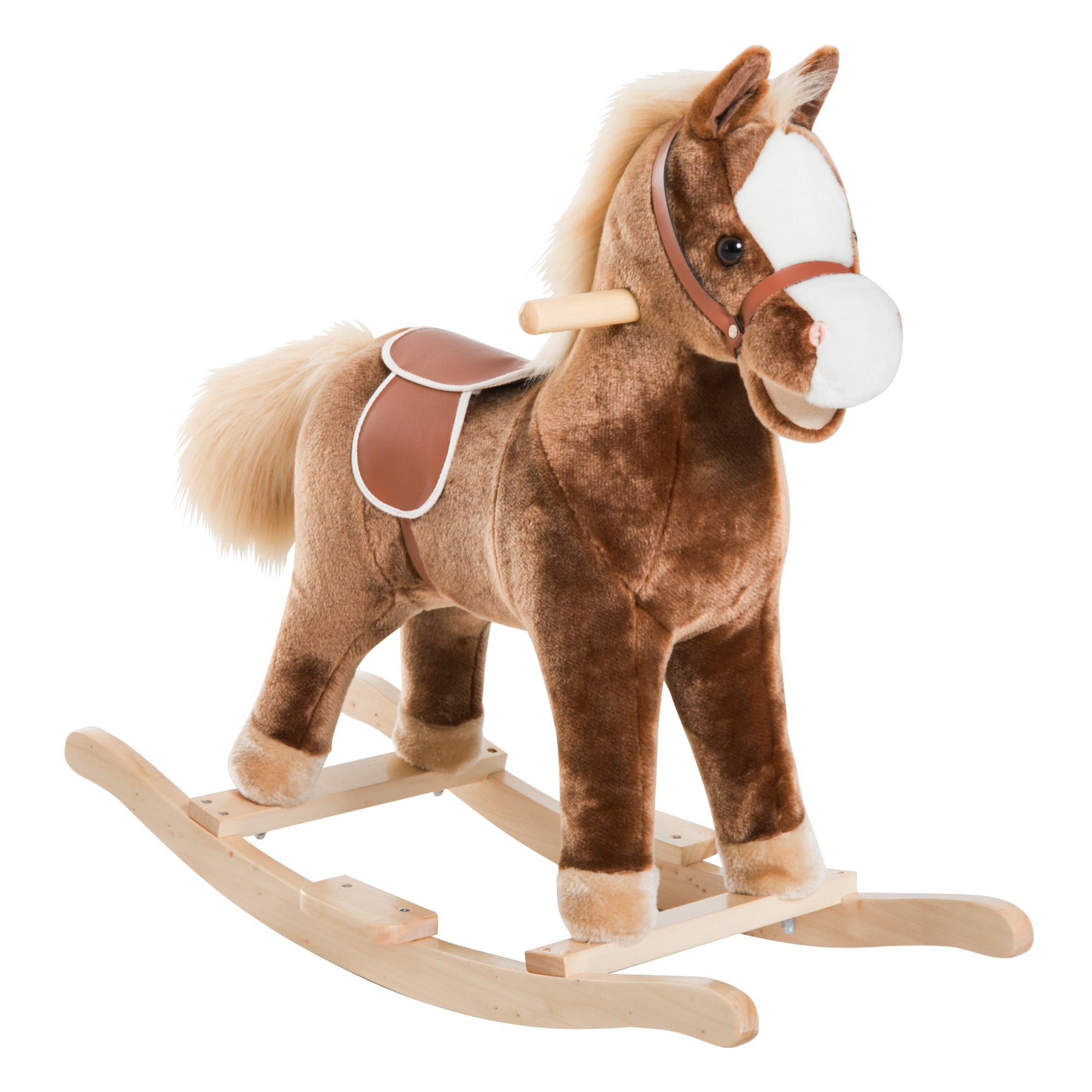 6jZ9d818a277cf861.jpg Cavallo a Dondolo in Legno Giocattolo Cavalcabile Bambini Peluche 74 × 33 × 62cm - immagine 1