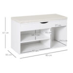 Panca Scarpiera, Mobile Portascarpe Salvaspazio con Sedile Imbottito Ribaltabile da Ingresso Legno, 80x30x47cm, Bianco - immagine 3