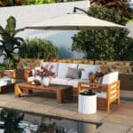 Ombrellone Decentrato da Giardino con Base a Croce Inclusa, in Metallo e Poliestere, 3x2,5 m, Beige - immagine 2
