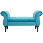 Panca Fondoletto in Stile Vintage, Struttura in Legno e Seduta Imbottita Stile Chesterfield, Azzurra 117 x 40 x 58cm - immagine 4