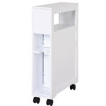 Mobiletto da Bagno 2 Cassetti Salvaspazio con 4 Ruote Legno 16x52x71,5cm Bianco - immagine 9