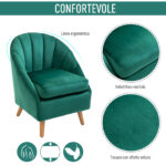 Poltrona da Camera da Letto e Salotto in Velluto Verde con Imbottitura Spessa e Solida Struttura in Legno (67x65x77cm) - immagine 4