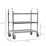 Carrello da Cucina 3 Ripiani Aperti 4 Ruote Omnidirezionali con 2 Freni Cuscinetti Anti-Collisione in Acciaio Inossidabile 430 Argento 90,5x50,5x88,2cm - immagine 3