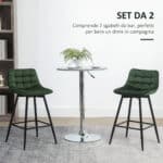 Set 2 Sgabelli da Bar con Schienale e Poggiapiedi Stile Nordico in Metallo e Velluto, Verde, 45x47x84cm - immagine 4