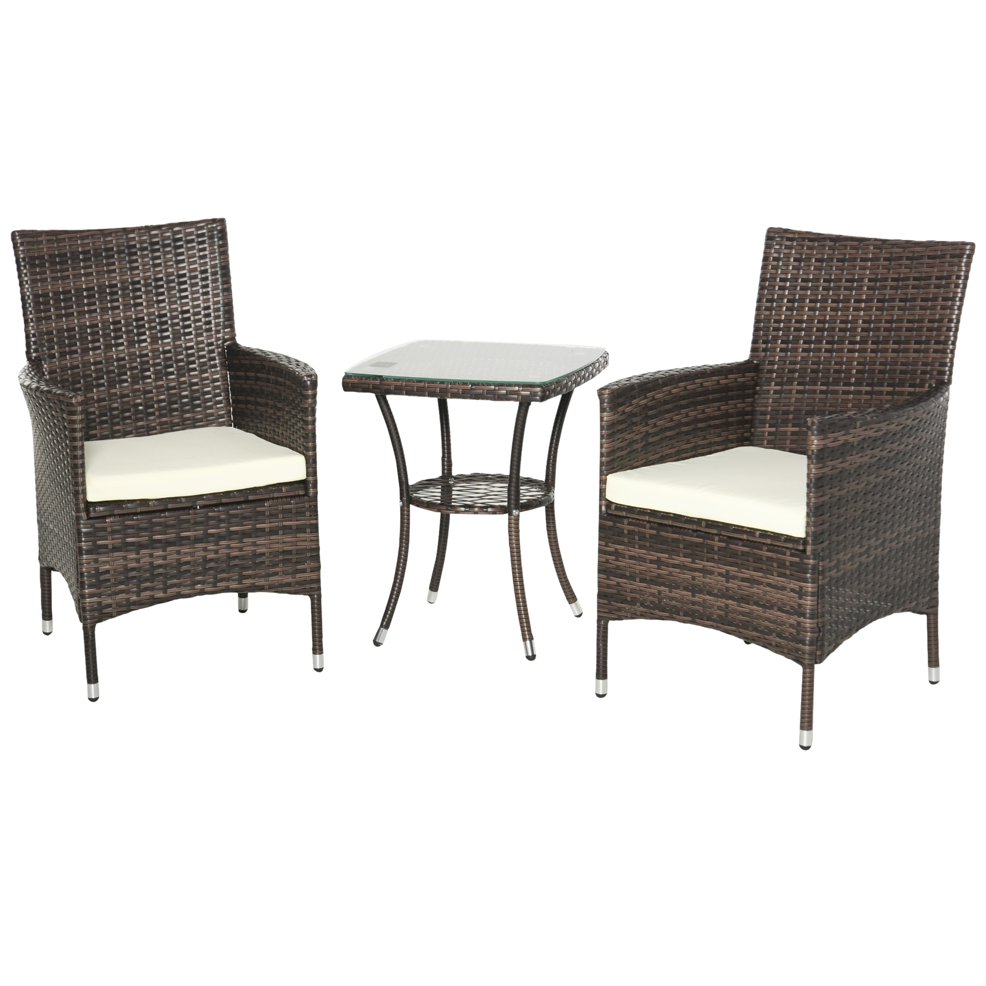 9hW6de19493d4516d.jpg Set Mobili da Giardino Rattan Set Arredamento Giardino 3pz Tavolo con 2 Sedie con Cuscini Marrone - immagine 1