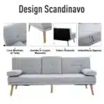 Divano Letto 3 Posti Stile Scandinavo Reclinabile con Tavolino a Ribalta, 181x77x88 cm, Grigio - immagine 4