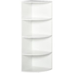 Libreria ad Angolo 4 Ripiani a Muro e Parete Legno 39,5x39,5x120cm Bianco